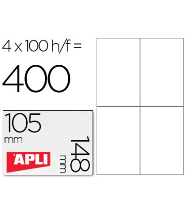 Etiqueta adhesiva apli 1280 tamano 105x148 mm para fotocopiadora laser ink jet caja con 100 hojas din a4