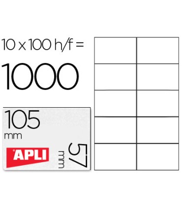 Etiqueta adhesiva apli 1278 tamano 105x57 mm para fotocopiadora laser ink jet caja con 100 hojas din a4