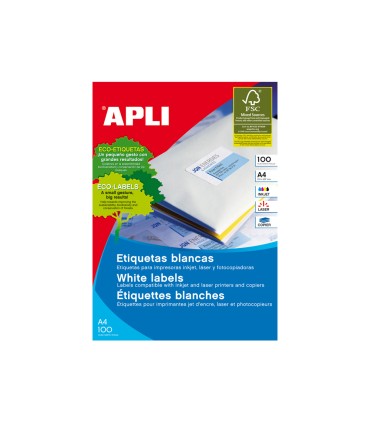 Etiqueta adhesiva apli 1299 tamano 105x29 mm para fotocopiadora laser ink jet caja con 100 hojas din a4