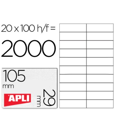 Etiqueta adhesiva apli 1299 tamano 105x29 mm para fotocopiadora laser ink jet caja con 100 hojas din a4