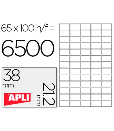 Etiqueta adhesiva apli 1283 tamano 38x212mm para fotocopiadora laser ink jet caja con 100 hojas din a4