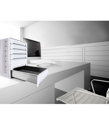 Fichero cajones de sobremesa q connect 305x370x215 mm bandeja organizadora superior 5 cajones gris opaco