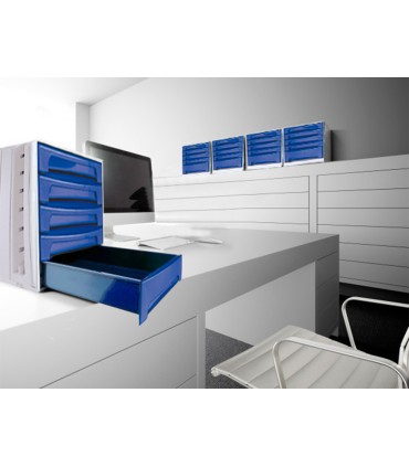 Fichero cajones de sobremesa q connect 305x370x215 mm bandeja organizadora superior 5 cajones azul opaco