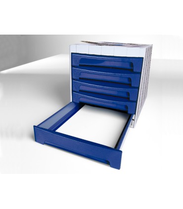 Fichero cajones de sobremesa q connect 305x370x215 mm bandeja organizadora superior 5 cajones azul opaco