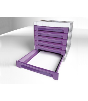 Fichero cajones de sobremesa q connect 305x370x215 mm bandeja organizadora superior 6 cajones violeta translucido