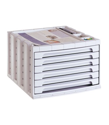 Fichero cajones de sobremesa q connect 305x370x215 mm bandeja organizadora superior 6 cajones gris opaco