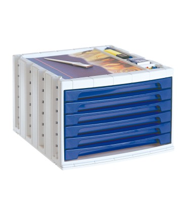 Fichero cajones de sobremesa q connect 305x370x215 mm bandeja organizadora superior 6 cajones azul opaco