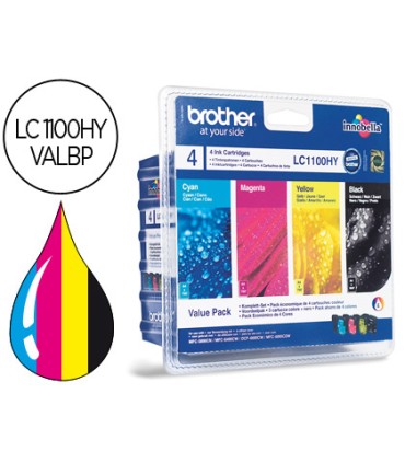 Ink jet brother lc 1100bk m y c pack 4 colores alta capacidad 900 pag bk 750 pag m y c 