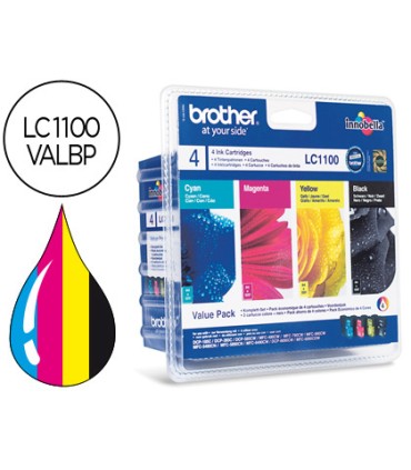 Ink jet brother lc 1100valbp m y c pack 4 colores 450 pagbk 325 pag m y c