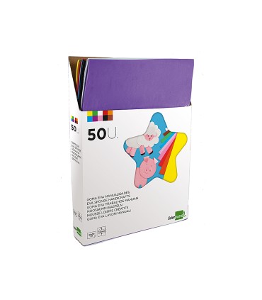 Goma eva liderpapel expositor de 50 planchasx10 colores surtidos 50x70 cm 15 mm espesor