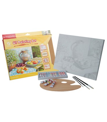 Set pintura al oleo lidercolor contiene 1 lienzo imprimacion 30x40cm 1 paleta madera 3 brochas tubos 12x12ml oleo