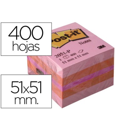 Bloc de notas adhesivas quita y pon post it 51x51 mm minicubo color rosa 2051 p 400 hojas