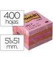 Bloc de notas adhesivas quita y pon post-it 51x51 mm minicubo color rosa 2051-p 400 hojas