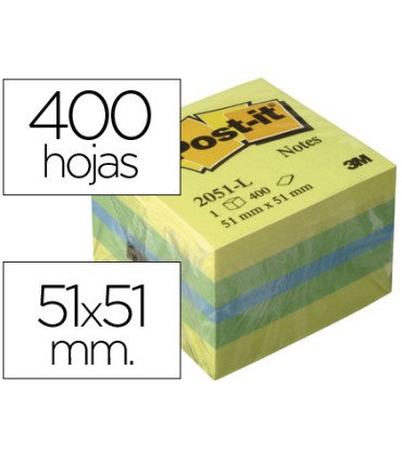 Bloc de notas adhesivas quita y pon post it 51x51 mm minicubo color limon 2051 l 400 hojas