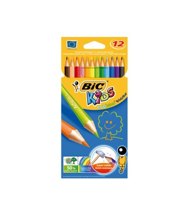 Lapices de colores bic kid evolution estuche de 12 colores surtidos mina ultra resistente