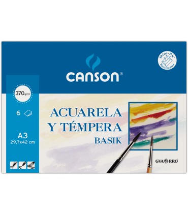 Papel acuarela basik canson din a3 370 gr pack de 6 hojas