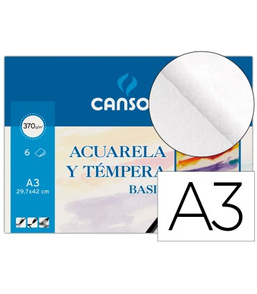 Papel acuarela basik canson din a3 370 gr pack de 6 hojas