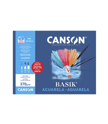 Papel acuarela basik canson din a4 370 gr pack de 6 hojas