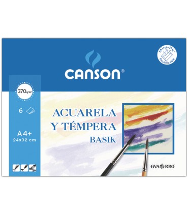 Papel acuarela basik canson din a4 370 gr pack de 6 hojas