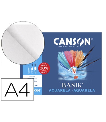 Papel acuarela basik canson din a4 370 gr pack de 6 hojas