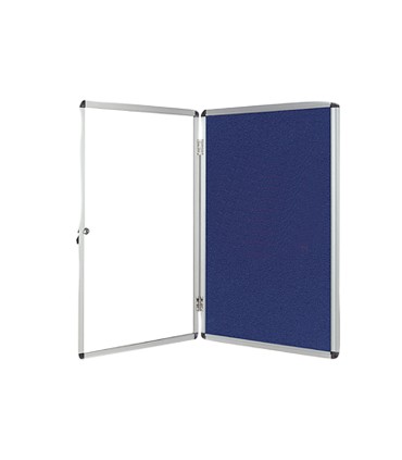 Vitrina de anuncios q connect mural grande fieltro azul con puerta y marco con cerradura 120x90 cm