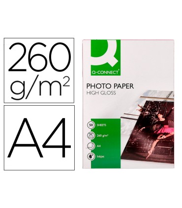 Papel q connect foto glossy din a4 alta calidad digital photo para ink jet bolsa de 50 hojas de 260 gr