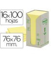 Bloc de notas adhesivas quita y pon reciclada en torre post-it 76 x 76 mm 16 blocs 654 reciclado