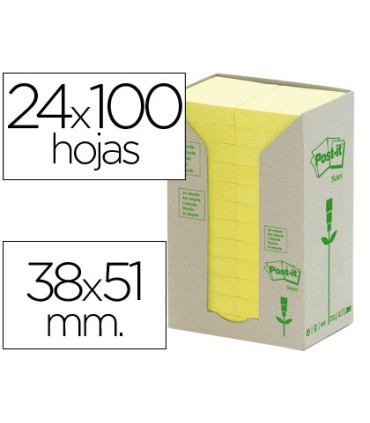 Bloc de notas adhesivas quita y pon reciclada en torre post it 38 x 51 mm 24 blocs 653 reciclado