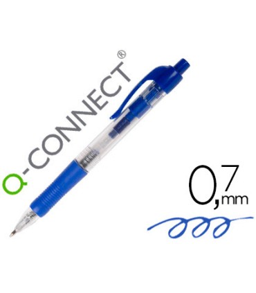 Boligrafo q connect retractil con sujecion de caucho tinta aceite 07 mm color azul