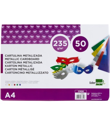 Cartulina liderpapel a4 235 g m2 metalizada 5 colores surtidos paquete de 50 hojas