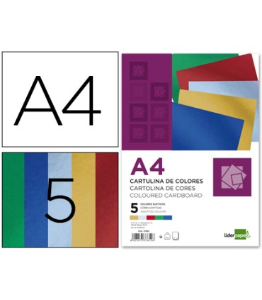 Cartulina liderpapel a4 235 g m2 metalizada 5 colores surtidos paquete de 50 hojas