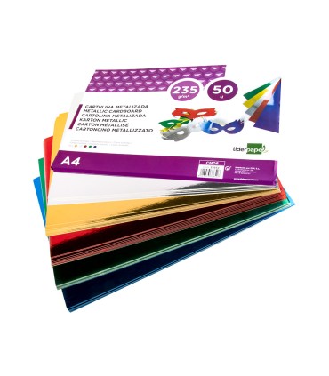 Cartulina liderpapel a4 235 g m2 metalizada 5 colores surtidos paquete de 50 hojas