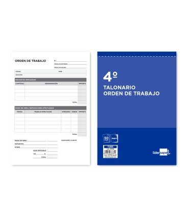 Talonario liderpapel orden de trabajo cuarto original y copia t255