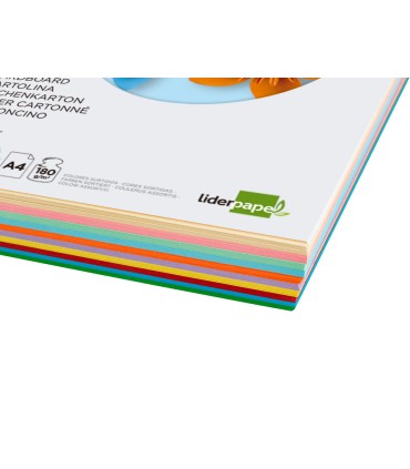 Cartulina liderpapel a4 180g m2 10 colores surtidos paquete de 100 hojas