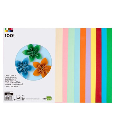 Cartulina liderpapel a4 180g m2 10 colores surtidos paquete de 100 hojas