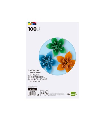 Cartulina liderpapel a4 180g m2 10 colores surtidos paquete de 100 hojas