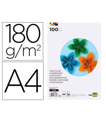 Cartulina liderpapel a4 180g m2 10 colores surtidos paquete de 100 hojas