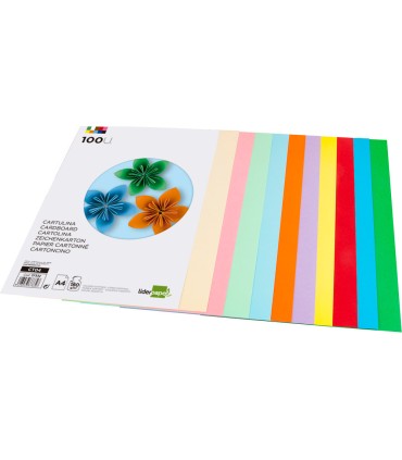 Cartulina liderpapel a4 180g m2 10 colores surtidos paquete de 100 hojas