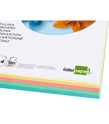 Cartulina liderpapel a4 180g m2 4 colores surtidos paquete de 100 hojas