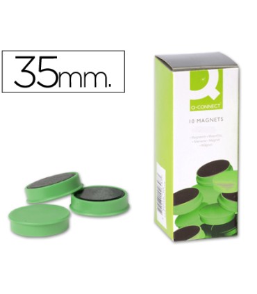 Iman para sujecion q connect ideal para pizarras magneticas35 mm verde caja de 10 unidades