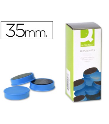 Iman para sujecion q connect ideal para pizarras magneticas35 mm azul caja de 10 unidades