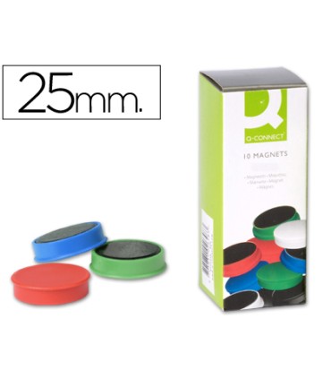 Iman para sujecion q connect ideal para pizarras magneticas25 mm colores surtidos caja de 10 unidades