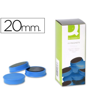 Iman para sujecion q connect ideal para pizarras magneticas20 mm azul caja de 10 unidades