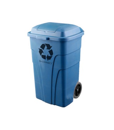 Papelera contenedor q connect plastico con tapadera 240l color azul 1040x620x610 mm con ruedas