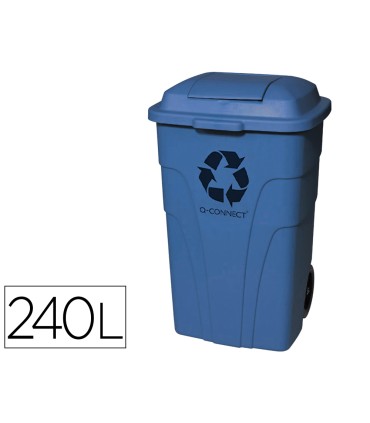 Papelera contenedor q connect plastico con tapadera 240l color azul 1040x620x610 mm con ruedas