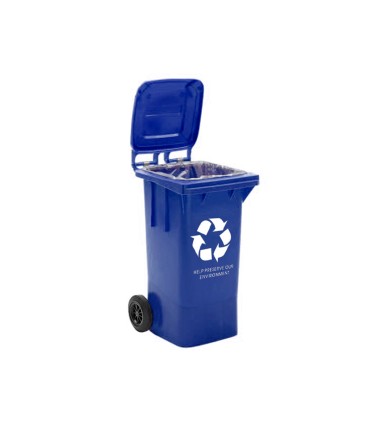 Papelera contenedor q connect plastico con tapadera 100l color azul 800x510x525 mm con ruedas