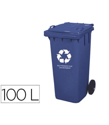 Papelera contenedor q connect plastico con tapadera 100l color azul 800x510x525 mm con ruedas