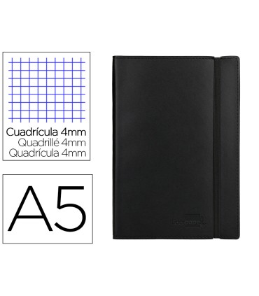 Libreta liderpapel simil piel a5 120 hojas 70g m2 cuadro 4mm sin margen negro