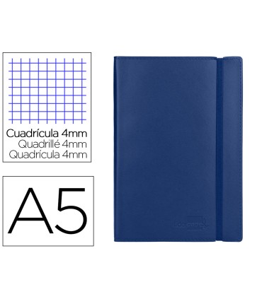 Libreta liderpapel simil piel a5 120 hojas 70g m2 cuadro 4mm sin margen azul