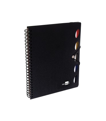 Cuaderno espiral liderpapel a5 micro executive tapa plastico 100h 80 gr cuadro 5mm 5 separadores con gomilla negro